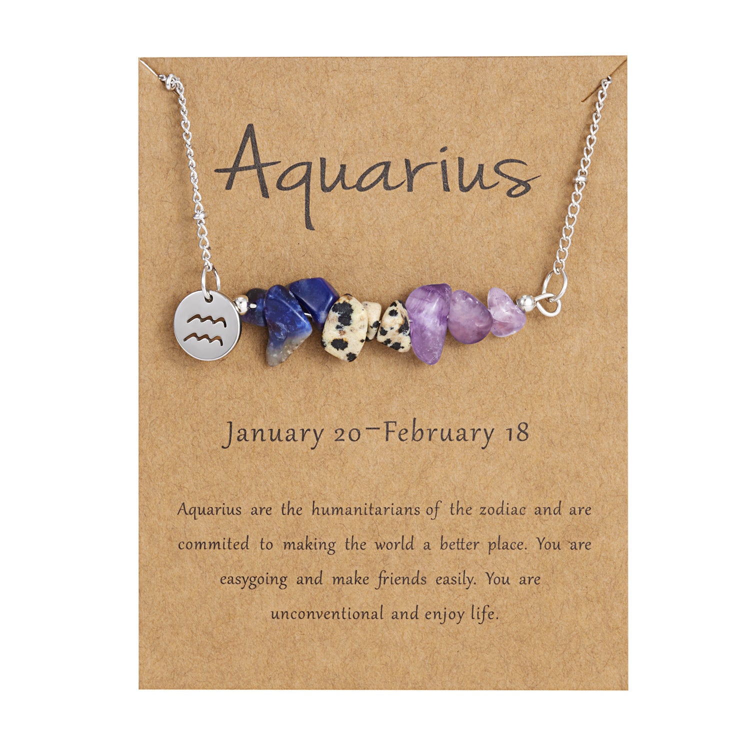 Zodiac 12 Constellation Necklace Irregular Natural Stone Gravel Pendant Horoscope Sign Astrology