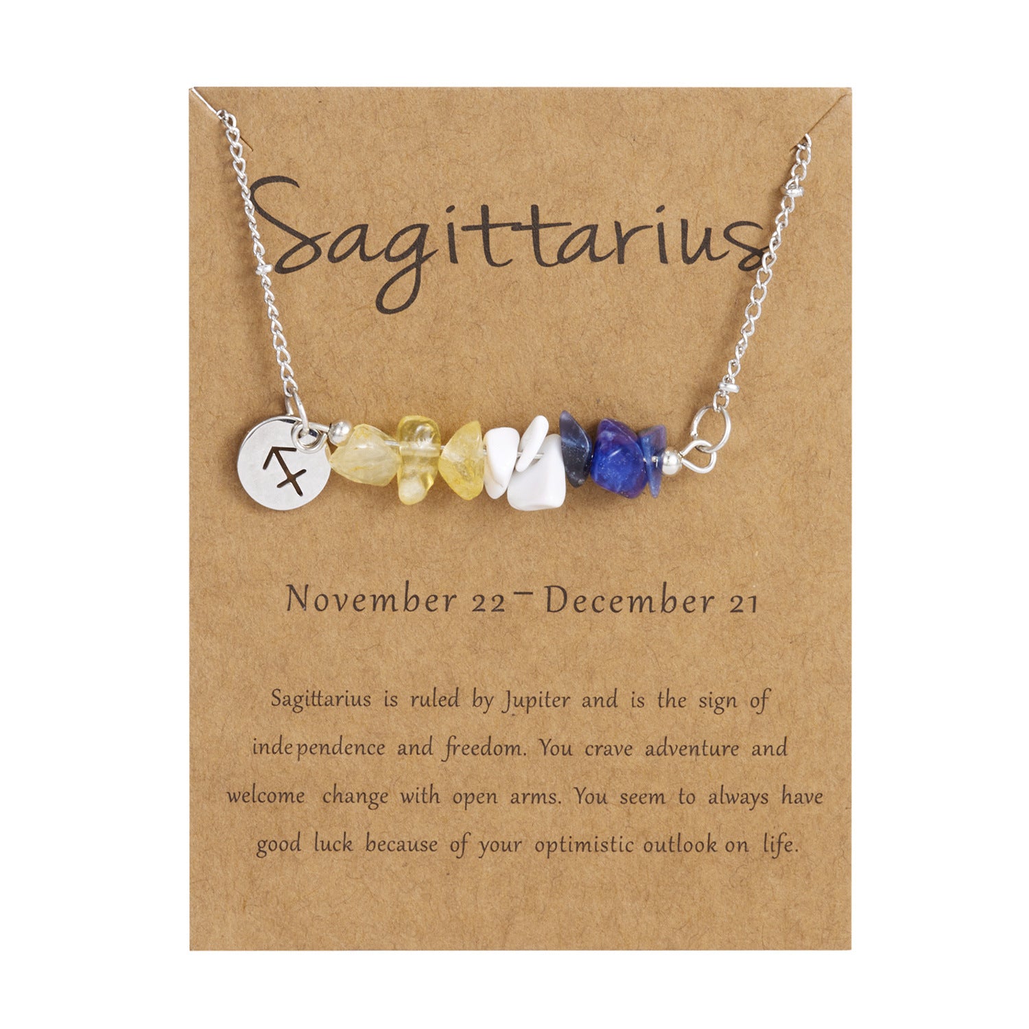 Zodiac 12 Constellation Necklace Irregular Natural Stone Gravel Pendant Horoscope Sign Astrology