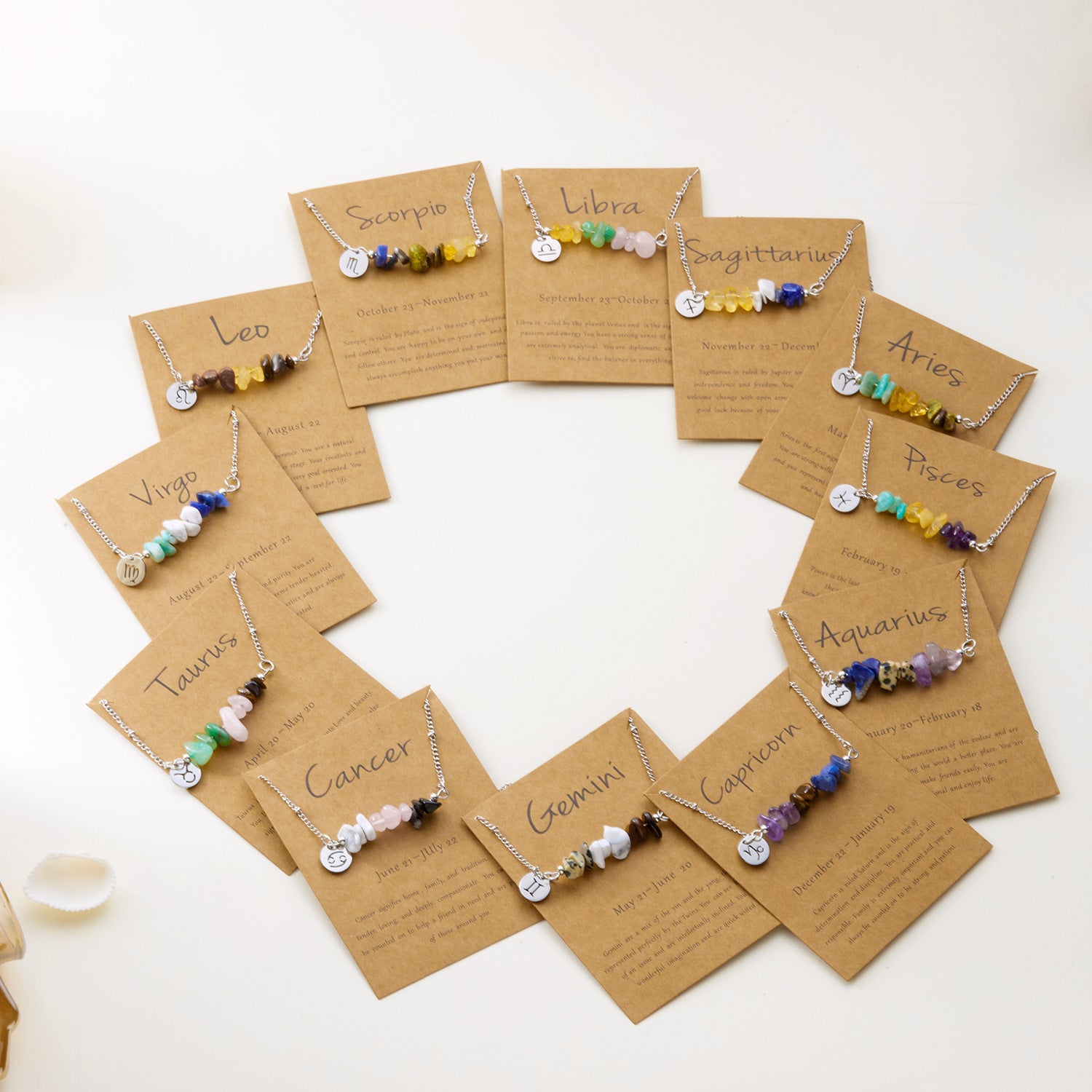 Zodiac 12 Constellation Necklace Irregular Natural Stone Gravel Pendant Horoscope Sign Astrology