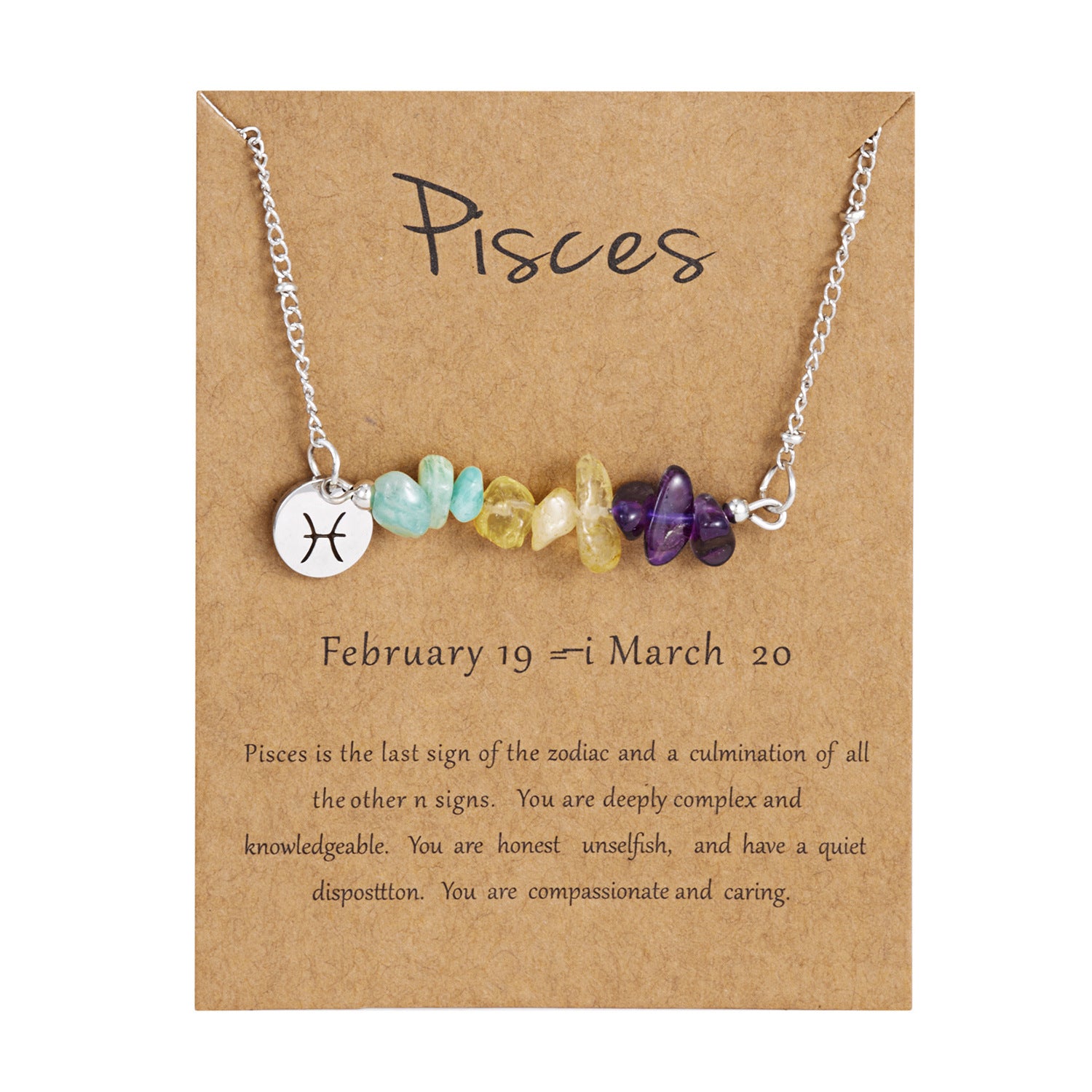Zodiac 12 Constellation Necklace Irregular Natural Stone Gravel Pendant Horoscope Sign Astrology