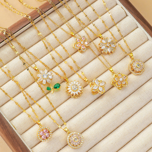 Shiny Spinner Necklace -Rotating flower necklace versatile titanium steel fashion accessory