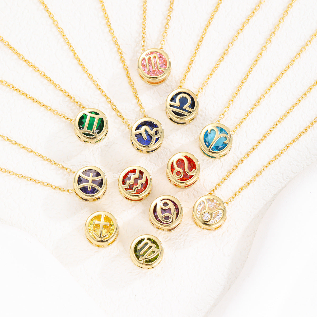 Gold Zodiac Zircon double-sided Birthstone Pendant 18k Gold Plated 12 Constellation Chain Necklace colored gemstone Jewelry Birthday Gift for Women