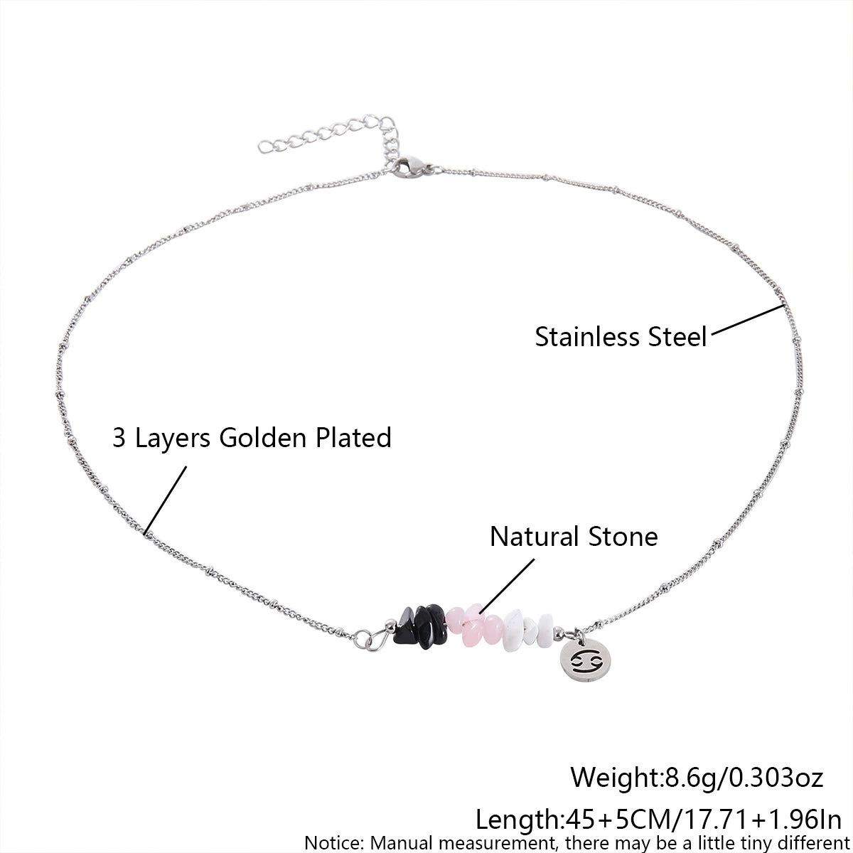 Zodiac 12 Constellation Necklace Irregular Natural Stone Gravel Pendant Horoscope Sign Astrology
