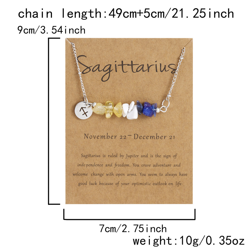 Zodiac 12 Constellation Necklace Irregular Natural Stone Gravel Pendant Horoscope Sign Astrology